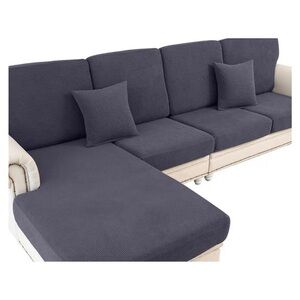 Sofa Slipcovers with 2 Pcs Pillowcases (2 Seater + 1 Chaise, Dark Grey)